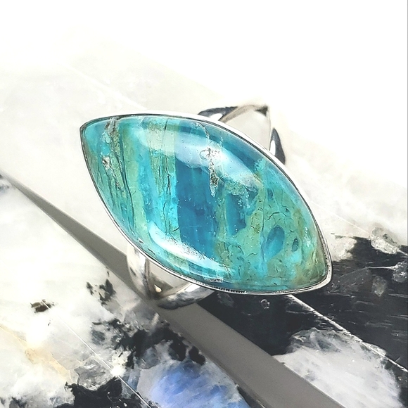 Sterling Silver Marquis Peru Opaline Ring Size 7 - Picture 2 of 16